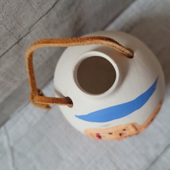 Handcrafted New Mexico Pueblo-Themed Ceramic Ornament With Leather Loop - Picture 8 of 10